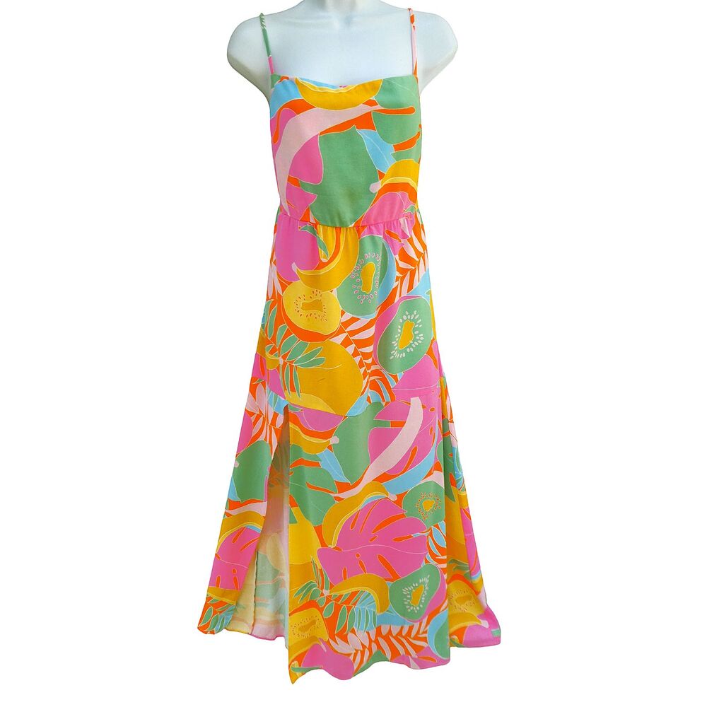 Show Me Your Mumu Julia Maxi Sun Dress Tropical Fruit Backless Side Pockets